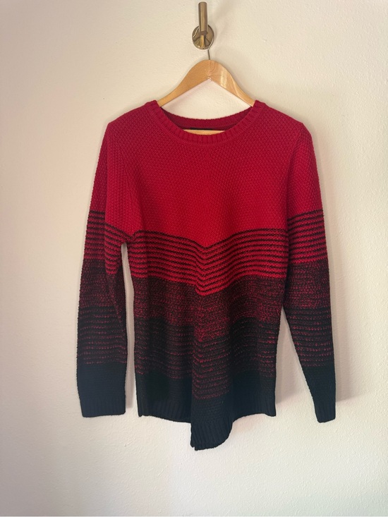 I.N. Studio Sweaters - I.N. Studio Red & Black Chevron Stripe Textured Knit Crewneck Sweater size L